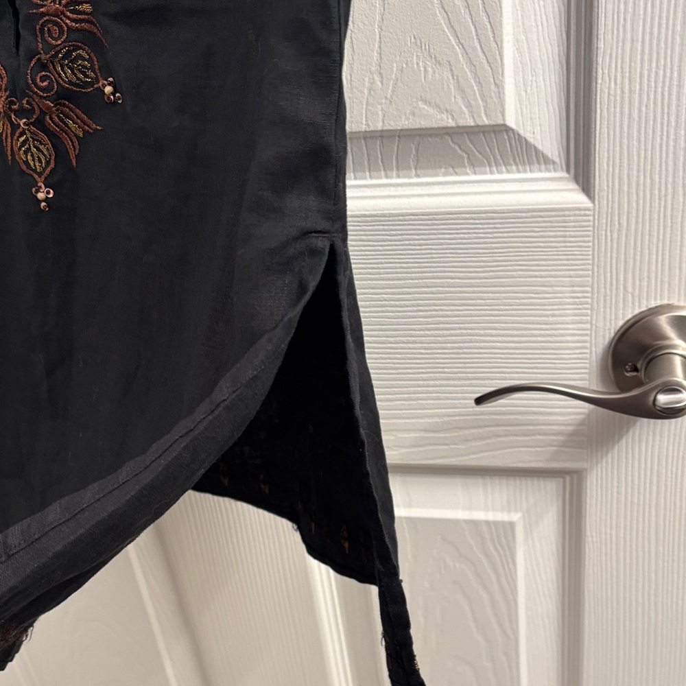 Women's CAROLE LITTLE Black Sleeveless Linen Embroidered Tunic/Top Size 8 - Picture 4 of 12